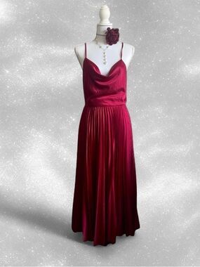 Gorgeous Romantic Coquette Cherry Satin Midi Dress with Cowl neckline.